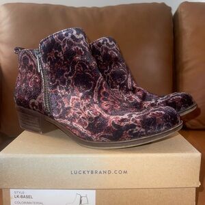 Lucky Brand Basel Ankle Boots - in Black Multi Paisley Brocade Velvet